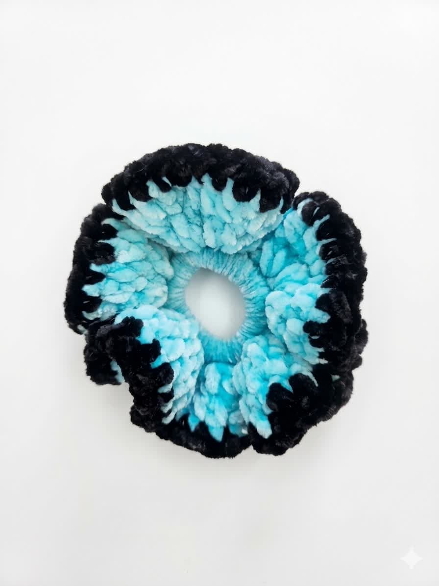 Petal Turquoise & Black Chenille Scrunchie product photo