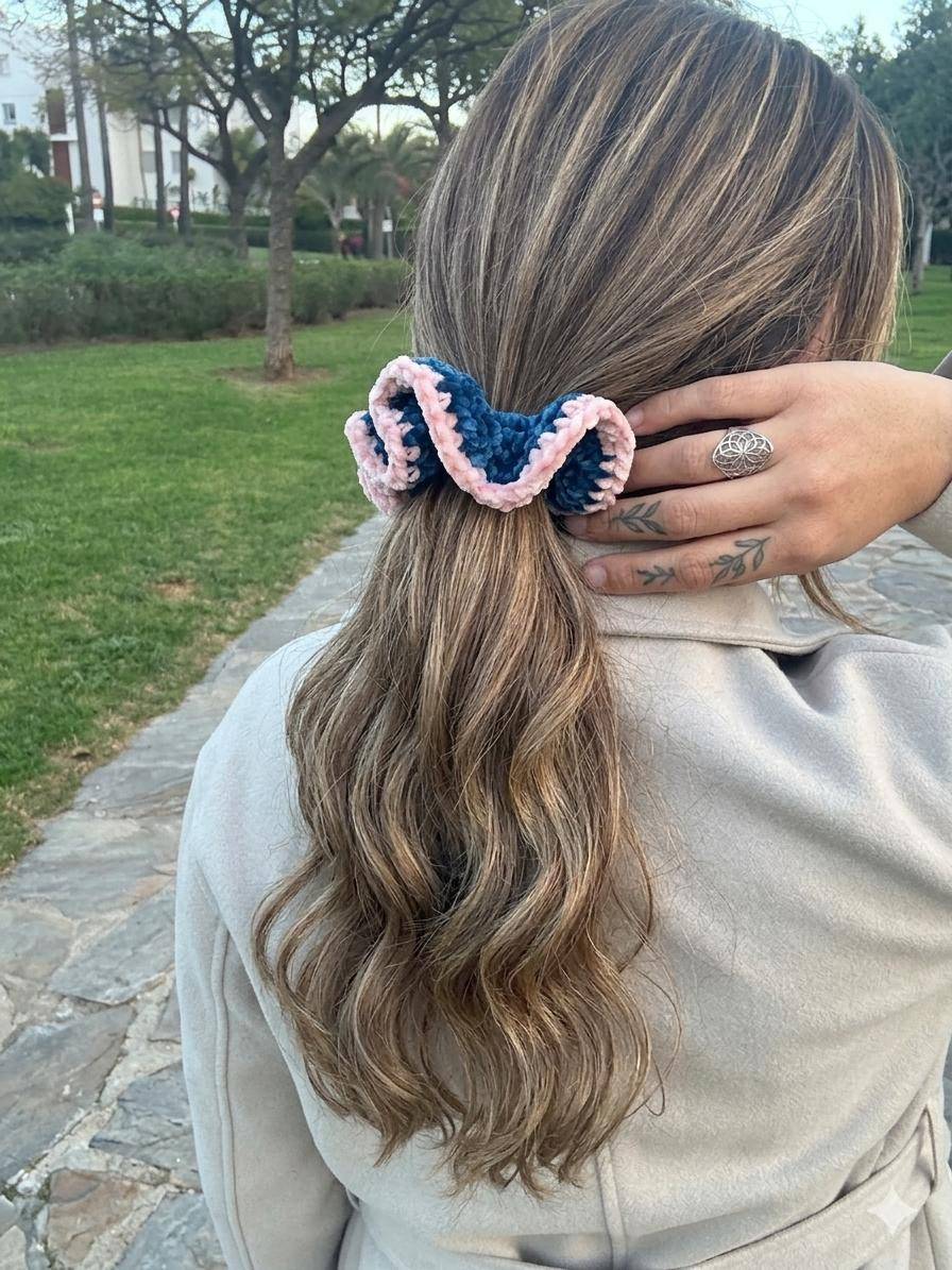 Petal Navy Chenille Scrunchie